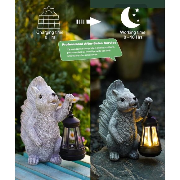 New Solar Squirrel Statues for Garden Decor - Outdoor Figurine with Lantern - Picture 6 of 7
